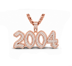 Premium 925 Silver 2004 Number Pendant Diamond Look CZ Personalized Year Necklace For Men Women - Product Image 3