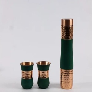 Designer Copper Double Wall Eco-Friendly Sublimated Water Bottle <b>Gift</b> <b>Box</b> with Customized Drinking Glasses - Product Image 1