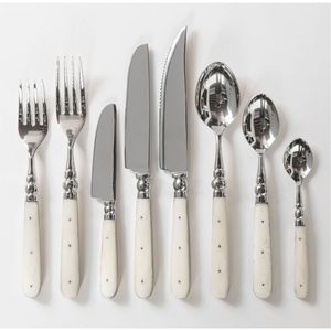 Ensemble de couverts de luxe 24 pièces avec manche en acrylique crème, en acier inoxydable de qualité alimentaire poli miroir, pour mariage, par le fabricant - Product Image 2