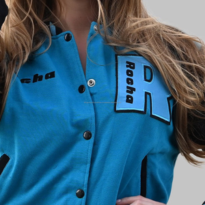 Chaqueta universitaria de lana de algodón personalizada para hombre de talla grande con cuello levantado y logotipo de estilo callejero y diseño de letras bordadas con Flash - Product Image 3