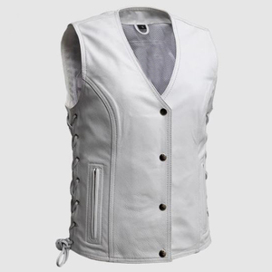 Gilet en cuir premium pour femme, en cuir de vachette véritable, décontracté, sans manches, avec logo personnalisé, pour motardes - Product Image 1