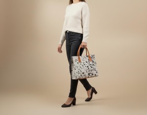 Sac fourre-tout élégant en cuir véritable de style occidental, couleur unie, broderie, en cuir de vachette à poils, pour femme, sac à bandoulière décontracté et vintage - Product Image 2