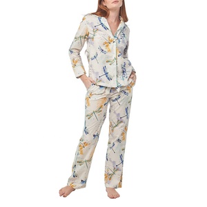 Conjunto de pijama con botones frontales impresos por sublimación de libélulas personalizadas para mujer, cintura elástica, tejido de algodón ligero suave - Product Image 6