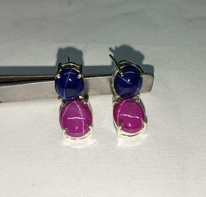 Boucles d'oreilles pendantes saphir bleu rose en argent sterling 925, design vintage élégant, cadeau pierre de naissance pour mariage et fête - Product Image 1