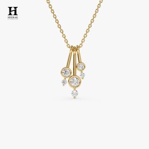 Collier pendentif en or avec grappe de diamants, bijoux fins minimalistes pour femmes, design moderne à plusieurs pierres - Product Image 1