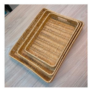 Plateau de service artisanal en rotin de qualité supérieure avec poignée en bois massif, en osier naturel écologique pour le thé, le café, la salle à manger, design rustique - Product Image 6