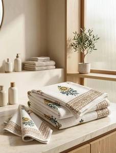 Indian Export Wholesale <b>Waffle</b> Cotton 1 Bath and 2 Hand <b>Towel</b> Set Hand Block Printed Quick Dry Soft Eco Friendly for Bath Travel - Product Image 6