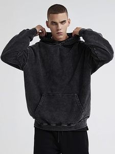 เสื้อฮู้ดโอเวอร์ไซส์ ยูนิเซ็กส์ สีดำล้วน ผ้าฝ้ายเฟรนช์เทอร์รี่ ดีไซน์กระเป๋าแบบลำลอง เป็นมิตรต่อสิ่งแวดล้อม ล้างสีแบบแอซิดวอช ทรงปกติ - Product Image 3