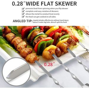 17\" Stainless Steel Kabob Skewers Reusable <b>Flat</b> Long Shish Kebab <b>Grill</b> BBQ Tools for Grilling and Barbecuing - Product Image 3