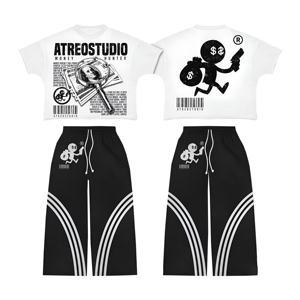 Conjunto de Dos Piezas Unisex Estilo Urbano, Camiseta con Estampado y Pantalones Anchos, Moda Urbana Moderna, Ropa Casual de Verano, Estilo Moderno X - Product Image 2