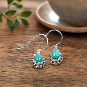 Natural Turquoise Teardrop <b>Dangle</b> <b>Earrings</b> 925 Sterling <b>Silver</b> Rose Gold Yellow Gold Plated Gemstone Handmade Jewelry Gift Wife - Product Image 6