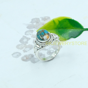 แหวนมุกสีฟ้าเทอร์ควอยซ์ แหวนเงินแท้ 925 แหวนทำมือ ดีไซน์ไม่ซ้ำใคร แหวนประดับอัญมณี เครื่องประดับเทอร์ควอยซ์ ของขวัญ - Product Image 4