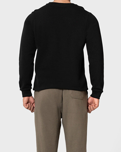 Sweat-shirt à col rond noir pour homme, coupe classique, couleur unie, tricoté, 100% coton, pull à manches longues, décontracté, pour l'automne et l'hiver - Product Image 3