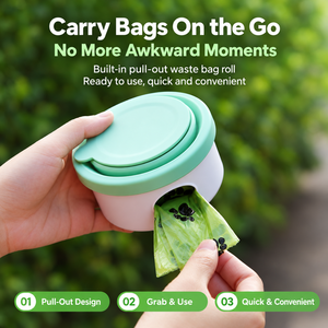 Caja de Viaje Portátil 3 en 1 para Mascotas con Contenedor para Premios, Tazón Plegable para Comida y Dispensador de Bolsas para Excrementos para Pasear Perros - Product Image 2
