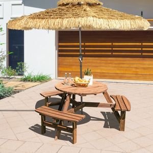 Conjunto de Mesa de Picnic de Madera para 6 Personas con Banco y Soporte para Sombrilla para Fiestas en el Jardín - Product Image 2