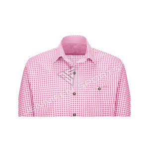 Chemise à carreaux rose et blanc pour hommes, manches longues, col rabattu, poche simple sur la poitrine, chemise décontractée à carreaux bavaroise pour l'Oktoberfest - Product Image 2
