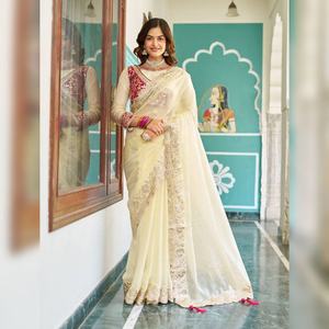 สารีธรรมชาติแบบดั้งเดิมของชาวอินเดียนเดียซารีหนักแบบหรูหรางาน pitha & Gota Pati ชุดปาร์ตี้ดูเป็นชาติพันธุ์ใหม่ล่าสุด - Product Image 1