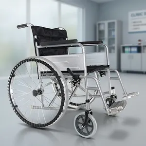 Fauteuil roulant pliable, cadre en aluminium, siège noir, équipement de réadaptation à usage clinique, provenance Inde - Product Image 1