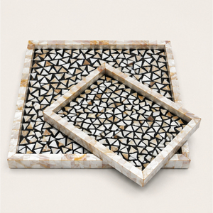 Mother of Pearl Tray Luxury Geometric <b>Mosaic</b> Tray Wholesale Custom Logo Decorative MOP Inlay Serving Tray for Hotel Tableware - Product Image 1