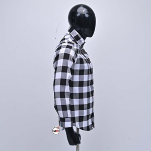 Camisa a Cuadros de Manga Larga para Hombre, Precio Económico al por Mayor, Corte Regular, Estilo Casual, Tejido con Patrón, Cuello Negro, Blanco y Gris - Product Image 3