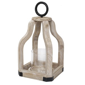 <b>Pine</b> Wood Scandinavian White Wash Lantern 28cm Wholesale | Handcrafted Moradabad - Product Image 1