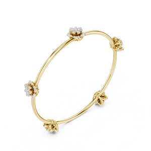 BLOSSOM <b>CHARM</b> LAB GROWN DIAMOND STIFF KADA <b>BRACELET</b> SET IN 18KT YELLOW <b>GOLD</b> WEDDING ENGAGEMENT GLAM EVENT DAILY USE FOR WOMEN - Product Image 2