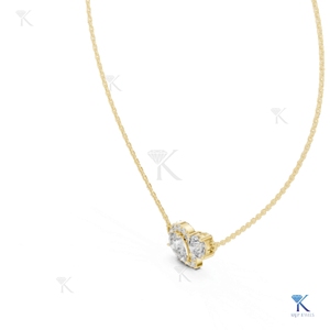 Collar con Colgante de Diamante Cultivado en Laboratorio, Diseño de Pera con Halo y Dos Piedras Toi et Moi, Oro Sólido de 14K/18K, Joyería para Mujer - Product Image 5
