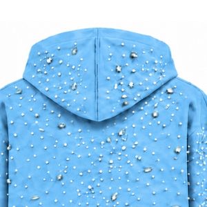 Sweat-shirt à capuche personnalisé bleu ciel avec fermeture éclair, décoré de perles, veste streetwear à manches longues avec poches avant - Product Image 4