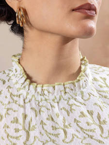 เดรสออกแบบเอง คอเต่า แขนยาว แต่งสม็อค ความยาวปานกลาง ชายกระโปรงระบาย ผ้าแจ็คการ์ด ติดกระดุม - Product Image 5