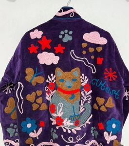 Purple Velvet <b>Mandarin</b> <b>Collar</b> <b>Jacket</b> Hand Embroidered Floral Pattern Full Sleeve Winter Outerwear Women's Coat Suzani <b>Jacket</b> - Product Image 4