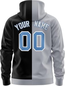Men's Hooded Sweatshirt <b>Black</b> Gray Color Block Custom Name Number Sublimation Print Casual Zipper Front Regular Fit - Product Image 2
