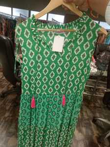 Vestido Midi de Algodón con Estampado Geométrico Multicolor, Manga Larga, Estilo Boho Casual, para Fiestas y Vacaciones, con Borlas y Lazo en el Cuello, para Principios de Otoño - Product Image 5