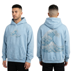 Sweat à capuche en tissu French Terry bleu ciel, style cursive, délavé à l'acide, coupe minimaliste, épaules tombantes - Product Image 1
