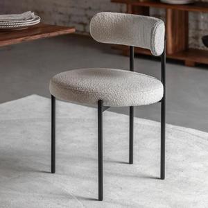 Modern Upholstered Dining <b>Chair</b> Curved Back Fabric Velvet Boucle Seat Metal <b>Leg</b> Side <b>Chair</b> for Dining Room Hotel - Product Image 1