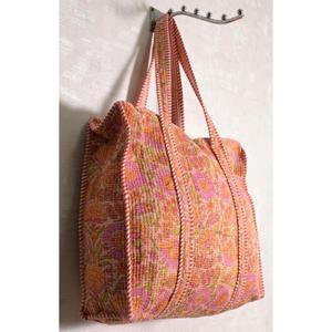 Bolso Tote Acolchado de Algodón con Estampado Floral, Bolso de Hombro con Cremallera, Bolso de Compras Hecho a Mano Estilo Boho Indio para Mujer - Product Image 4