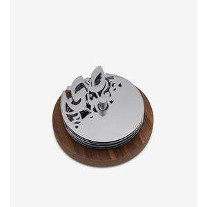 Luxury Metal <b>Coaster</b> Set With Wooden Holder Bright Nickel Plated Zinc Alloy <b>Drink</b> <b>Coasters</b> For Table Protection Letter Design - Product Image 3