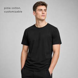 Men's Black Solid Crew Neck Short Sleeve <b>T</b>-<b>Shirt</b> <b>Orange</b> Contrast Trim Blank Casual Tee - Product Image 1