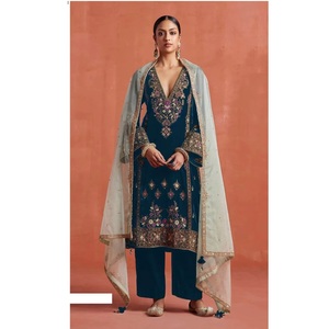 ชุดสูท Salwar กำมะหยี่แบบประณีตสำหรับผู้หญิงผ้ากำมะหยี่หนาและท่อสีทองเหมาะสำหรับงานปาร์ตี้ - Product Image 1