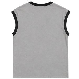 Camiseta sin Mangas Gris con Ribete Negro para Mujer, Chaleco Casual de Verano de Algodón, Cuello Redondo, Diseño Liso, Tops de Moda Personalizados, Estilo OEM - Product Image 2