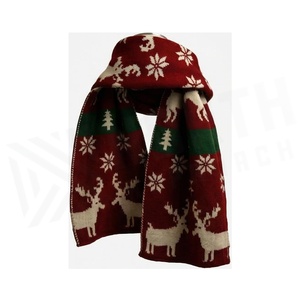 Christmas Reindeer Snowflake Knit <b>Scarf</b> <b>Red</b> Green Unisex Winter Warm Long Casual <b>Scarf</b> - Product Image 2