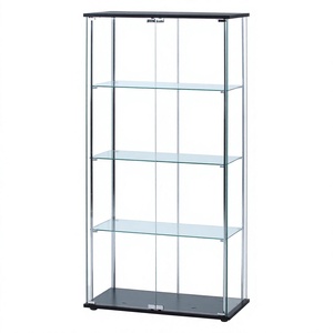 Custom Size Modern Black Tempered Glass Display Cabinet Double Doors Luxury 4 Layers Mobile Glass <b>Showcase</b> Lockable - Product Image 1