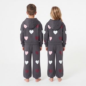 Conjunto Deportivo Informal para Niños Unisex con Sudadera con Estampado de Corazón y Pantalones Anchos, Ropa Deportiva, Conjunto a Juego, Venta al Por Mayor - Product Image 6