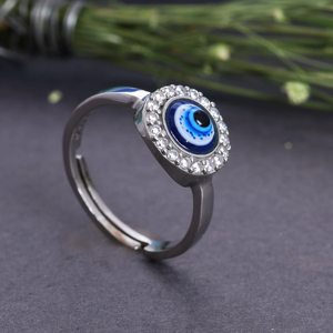 Sterling Silver Adjustable Evil Eye <b>Ring</b> with CZ Accents for Women Stone for Women Adjustable Women's Engagement <b>Ring</b> Minimalist - Product Image 3