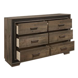 Comò moderno rustico 1pc con 6 cassetti con finitura ebano scuro mobili camera da letto di mogano assi di legno ottimale per il vostro spazio - Product Image 3