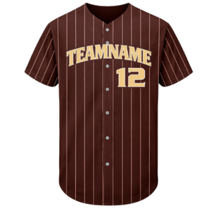 Camiseta de Béisbol Personalizada con Rayas Marrones y Diseño de Botones, Nombre del Equipo y Número del Jugador Personalizados para Ropa Deportiva Masculina - Product Image 2