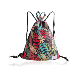 Floral Leaf Sublimation Printed Polyester <b>Drawstring</b> <b>Backpack</b> Lightweight Sports String Bag For Gym School Travel And Outdoor - Product Image 1