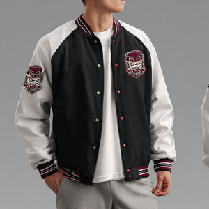 Winter Street Varsity <b>Jacket</b> Men Leather Sleeve Chest Embroidery Varsity <b>Jackets</b> Men's Crew Neck Loose Fit Varsity <b>Jacket</b> Top - Product Image 2
