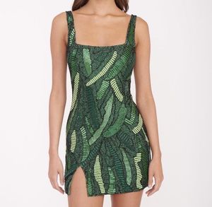 Mini-robe brodée de perles dorées sans manches pour femme, tenue de soirée, robe courte fendue, vêtement de cocktail - Product Image 3