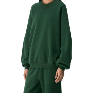 Sudadera Extra Grande de Cuello Redondo para Mujer, Color Verde Sólido, 100% Algodón Tejido, Transpirable, Largo Regular, para Otoño - Product Image 4