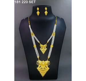 Conjunto de joyería con collar y aretes, chapado en oro, latón puro, diseño indio de alta calidad. - Product Image 3